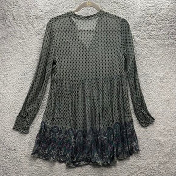 CCDK Copenhagen Size 38 (US 8) Sheer Tunic Top Multicolor Button Collar Boho - Picture 9 of 13